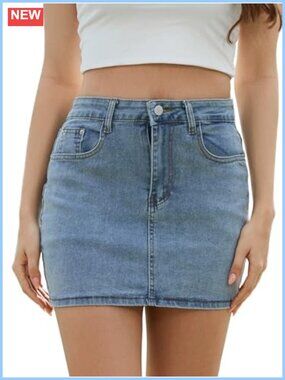 Women's Low Rise Denim Mini Skirt Stretchy Bodycon Y2K Jean Skirt
